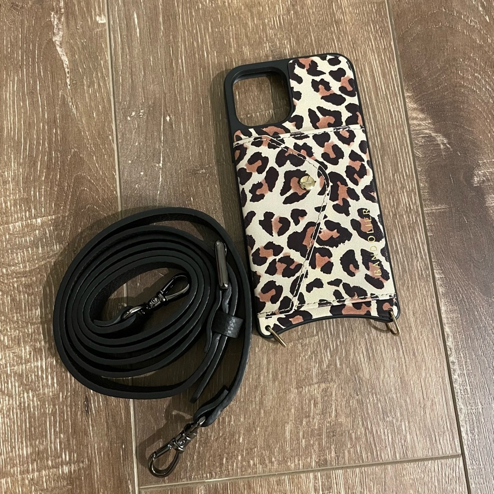 Bandolier iphone 11 pro leopard case with cross body strap